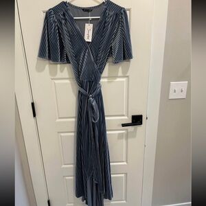 Elegant Blue Striped Wrap Dress